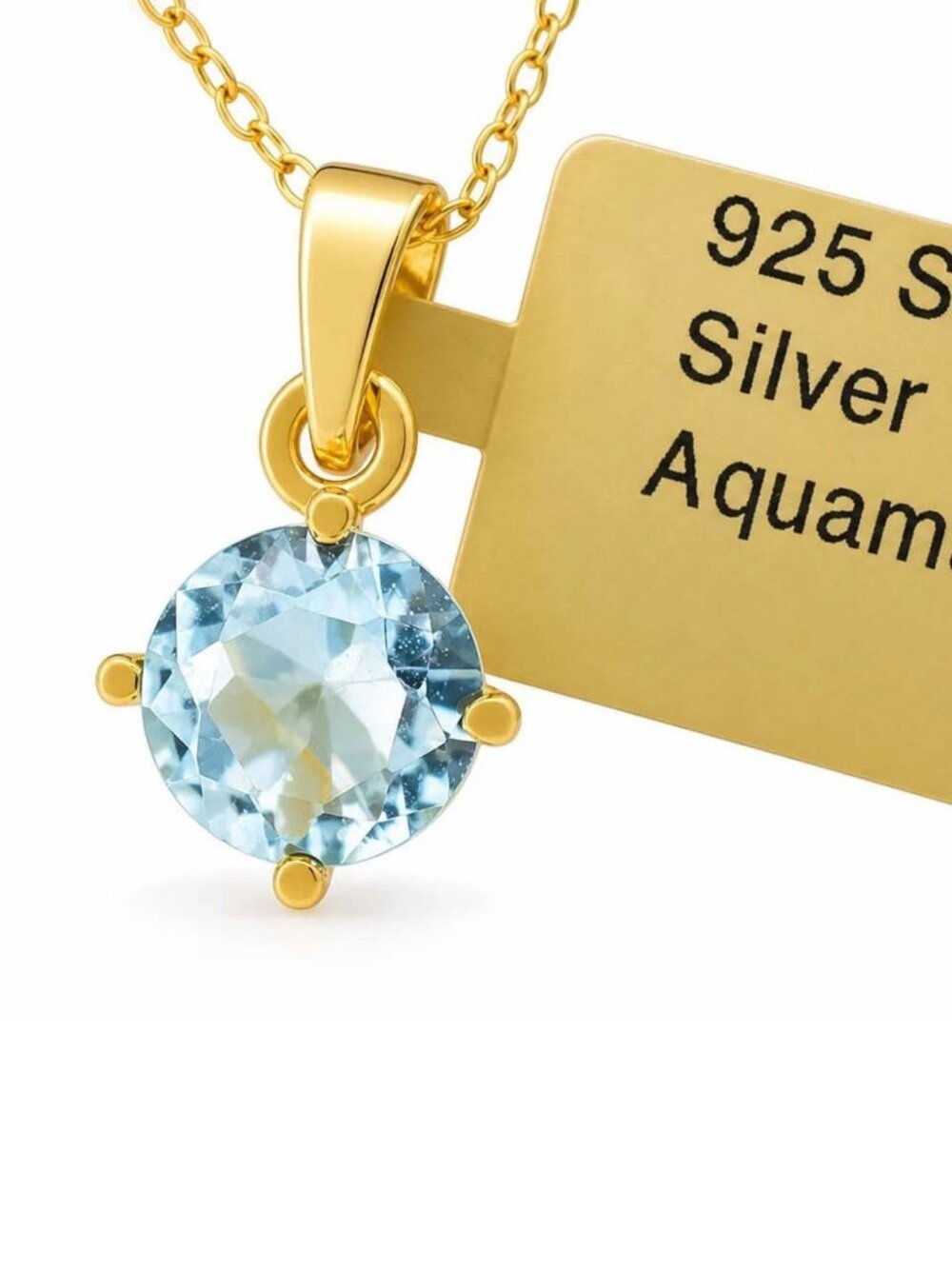 Created 1.06 CT Aquamarine Solitaire Pendant Necklace 14k Gold Plated (.925)